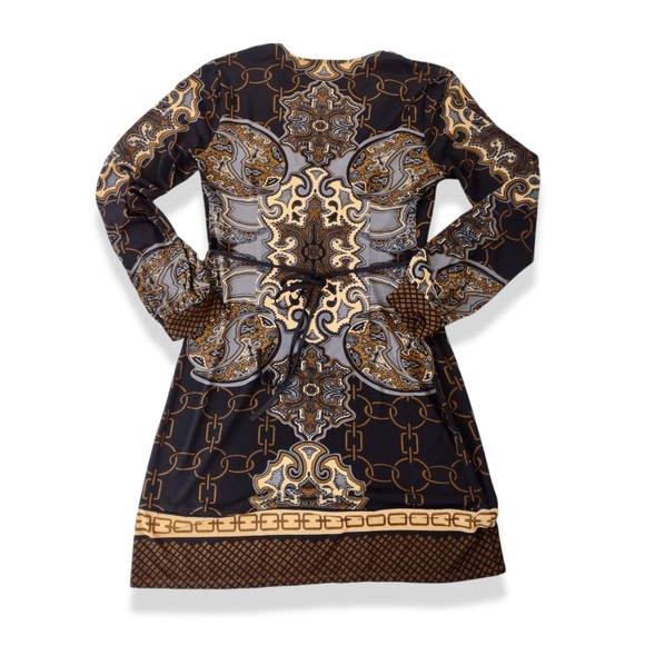 Hale Bob brown tan floral hippie balloon sleeves dress size S - Picture 3 of 5